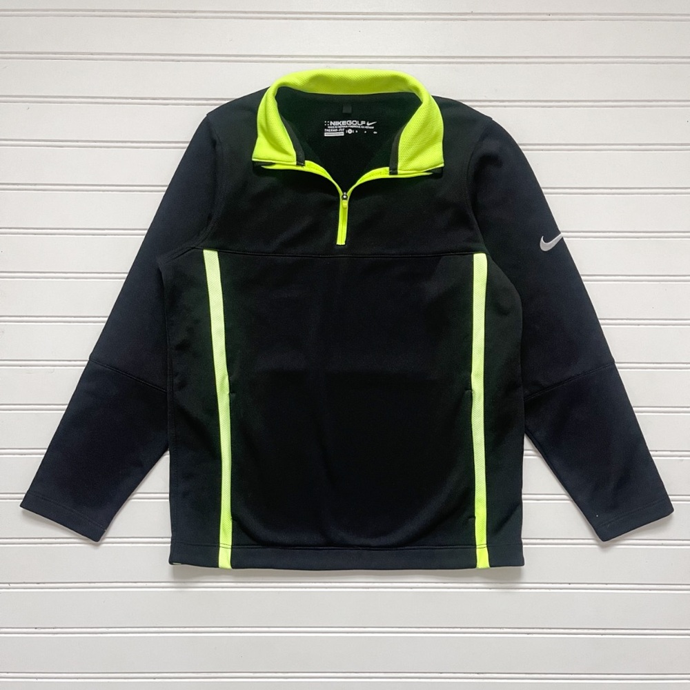 NIKE GOLF EUC/LN Black w/ Volt Accents Therma-Fit 1/4 Zip Pullover
